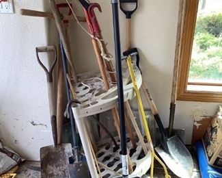 Assorted Yard Tools and Stand
Organization for your rakes, shovels, etc. Includes shovels, rake, garden hoe and more
