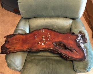 Live Edge Clock
Battery operated stained wood clock with live edge. Working condition unknown. Measures 33"Long