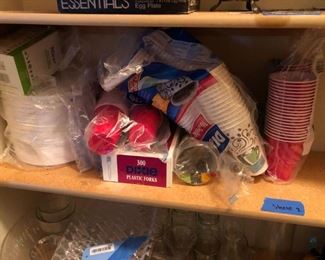 Paper Goods
Paper goods including cups, plates, plastic silverware and more. Some have opened, still in good condition.