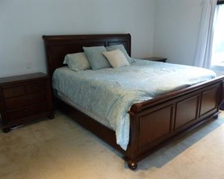 Sleigh king size bed, night tables & dresser/mirror