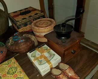 Coffee grinder, sewing baskets