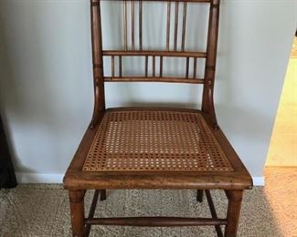 Very early side chair, cane bottom, multi-layer spindles