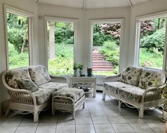 Wicker sunroom sofas & table