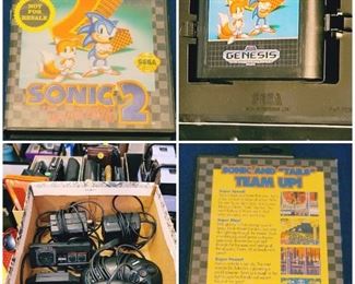Sega Genesis Game: Sonic II with 2 different pairs of remotes with cables/cords 