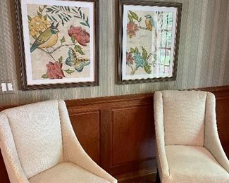 Pair Chairs, Bird Prints 
