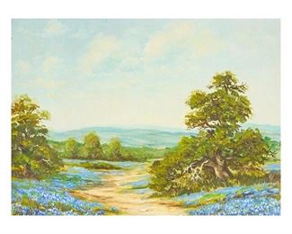 Lona Bell (1918-1986), "Bluebonnet Vista", oil on board, framed
sight: 9"h x 12"w, frame: 14.75"h x 17.75"w