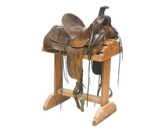Saddle, Late 19th C. Texas highback, with tooled accents