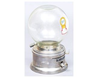 Ford Branded Gumball Machine, circa 1940's, glass bulb with metal frame, penny operated, in working order