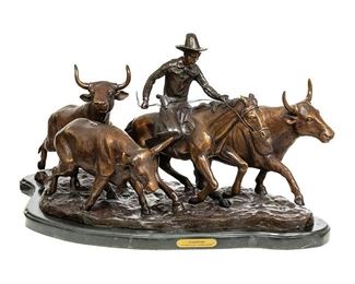 Frederic Remington (1861-1909), "Stampede", bronze on base with plaque, 16"h x 29"w x 16"d
