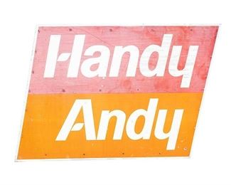Handy Andy Tools enameled metal advertising sign, single sided
41.5"h x 54"w