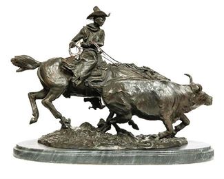 Charles Marion Russell (1864-1926), bronze on marble base, 18.75"h x 24"w x 14"d