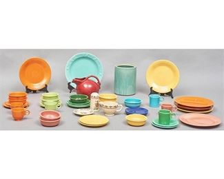 Collection of 45 pieces of vintage dining-ware, to include Fiesta and California makers, plates, mugs, cups, etc