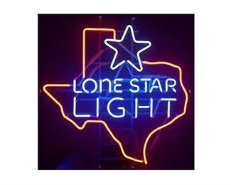Vintage Lone Star Light beer neon bar sign, Texas motif, in working condition
27.5"h x 27.5"w