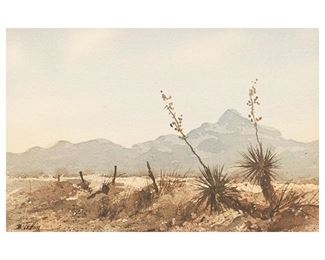 Bernard Vetter, Century Cactus and mountain landscape, watercolor, frame: 16.5"h x 20.5"w