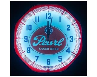 Vintage Pearl Beer circular neon wall clock, in working condition
18"w x 7"d