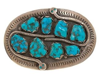 Effie Calavaza Serpent Turquoise Belt Buckle