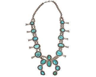 Vintage Navajo Sterling Turquoise Squash Blossom