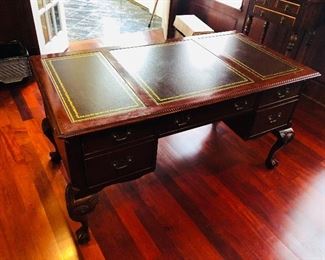 Hekman mahogany writing desk with leather top