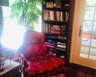Isenhour bergere chair & ottoman. Haverty's wood bookcase (2 available).