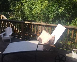 Like-new chaise (bought 3 mos. ago); notice wheels for easy moving