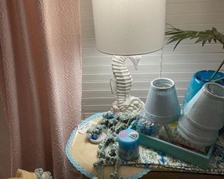 Aqua ball fringe/ candle/place mats/darling light green night stand or occasional table