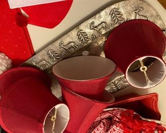 Five red silk chandelier shades 