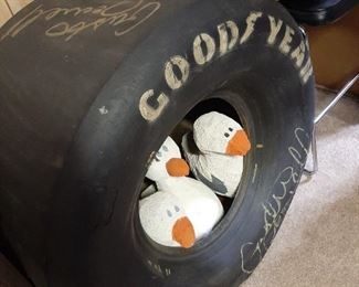 This is the original Dragster tire of Cristen Powell.  Youngest girl dragster driver.  Autographed.