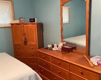 Modern Bedroom set, Mirrored dresser, tallboy, bed and nightstand (matching set)