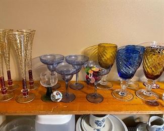 wine glasses and serving pieces 