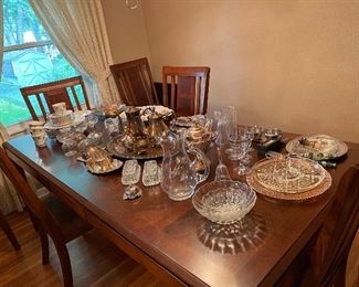 antique and new serving pieces and decor 