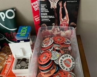 Vintage White Bear Lake buttons, MN State Basketball pamphlet 1985 