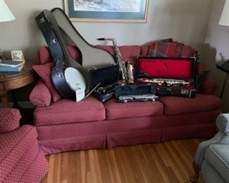 Red sofa and matching chair in excellent condition 