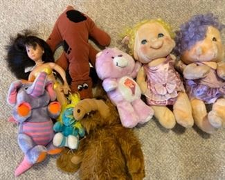 Vintage 1980s plush and toys (Hugga Bunch, Alf, Smurfs, Hot Looks doll, Pound Puppies, Care Bears)