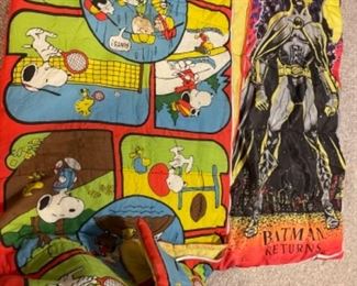 Vintage Batman sleeping bag, Vintage Peanuts Snoopy sleeping bag 