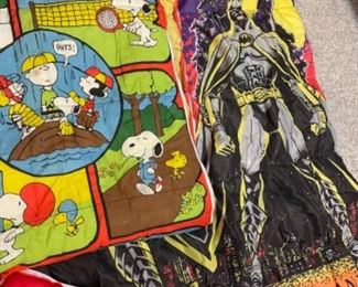 Vintage Batman sleeping bag, Vintage Peanuts Snoopy sleeping bag 