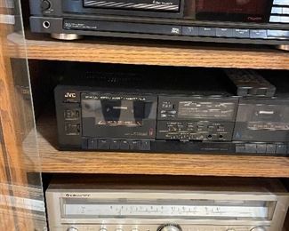 vintage stereo equipment, cassette tapes, CDs