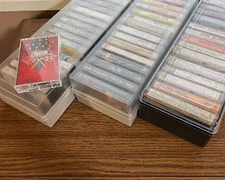 vintage stereo equipment, cassette tapes, CDs