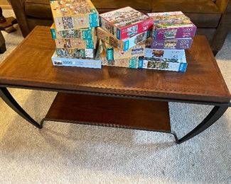 coffee table, puzzles 