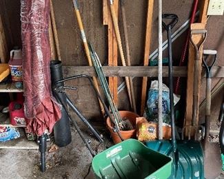 seed spreader, yard tools, umbrella 