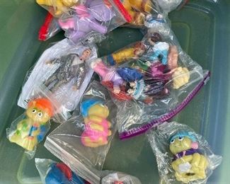 Many vintage toys and action figures, Batman, DC, Marvel, glow worms, get along gang, smurfs, California raisins, pee wee Herman, micro machines, hot wheels, charmkins and more 