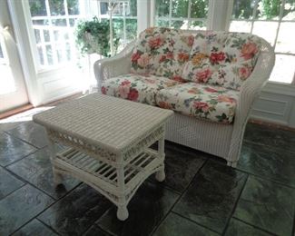 All Weather Wicker love seat and table