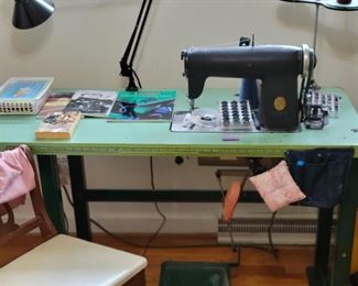 Heavy Industrial type sewing table with Singer sewing machine 