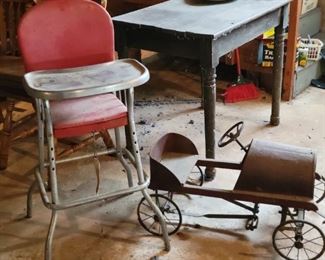 Vintage High Chair and Pedal Car
