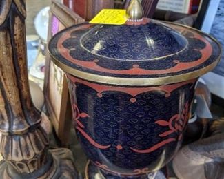 Russian enamel & brass lidded urn.