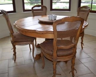 Tracy Porter Pine Scolloped Table. Caned Chairs