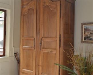 Antique 9ft Tall Pine French Provincial Armoire