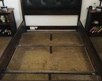 Queen bed with leather headboard