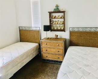 (2) Twin beds with wicker headboards. Mattresses sold separately