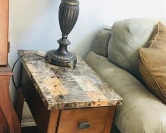 Narrow end table with faux marble top