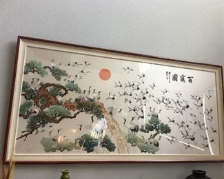 6ft. Framed Silk Embroidery- “One Hundred Cranes”